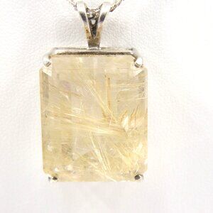 Elegant Vintage Sterling Silver Necklace with Golden Reticulated Quartz Pendant